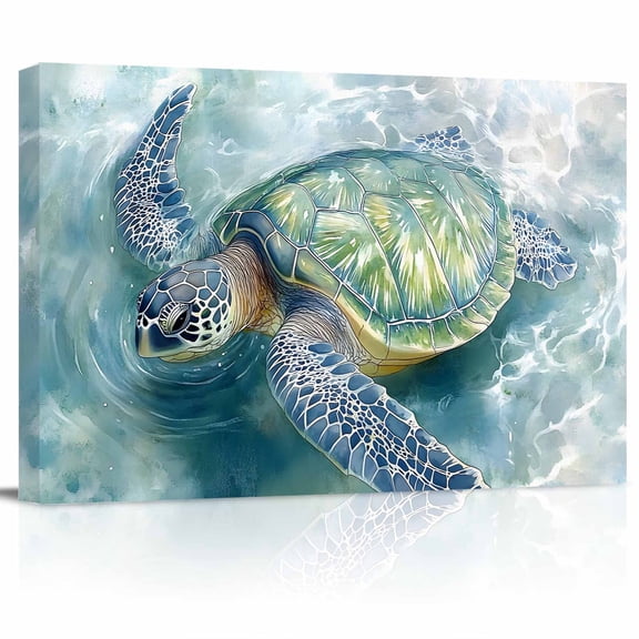 Ocean Beach Turtle Canvas Print Wall Art Modern Art Animal Pictures Painting Morden Artwork for Living Room Bedroom, Ready to Hang - 12"x16"