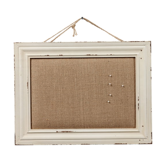 SOFE White Linen Bulletin Board 16"x12" - Rustic Farmhouse Pin Board for Home Office & School