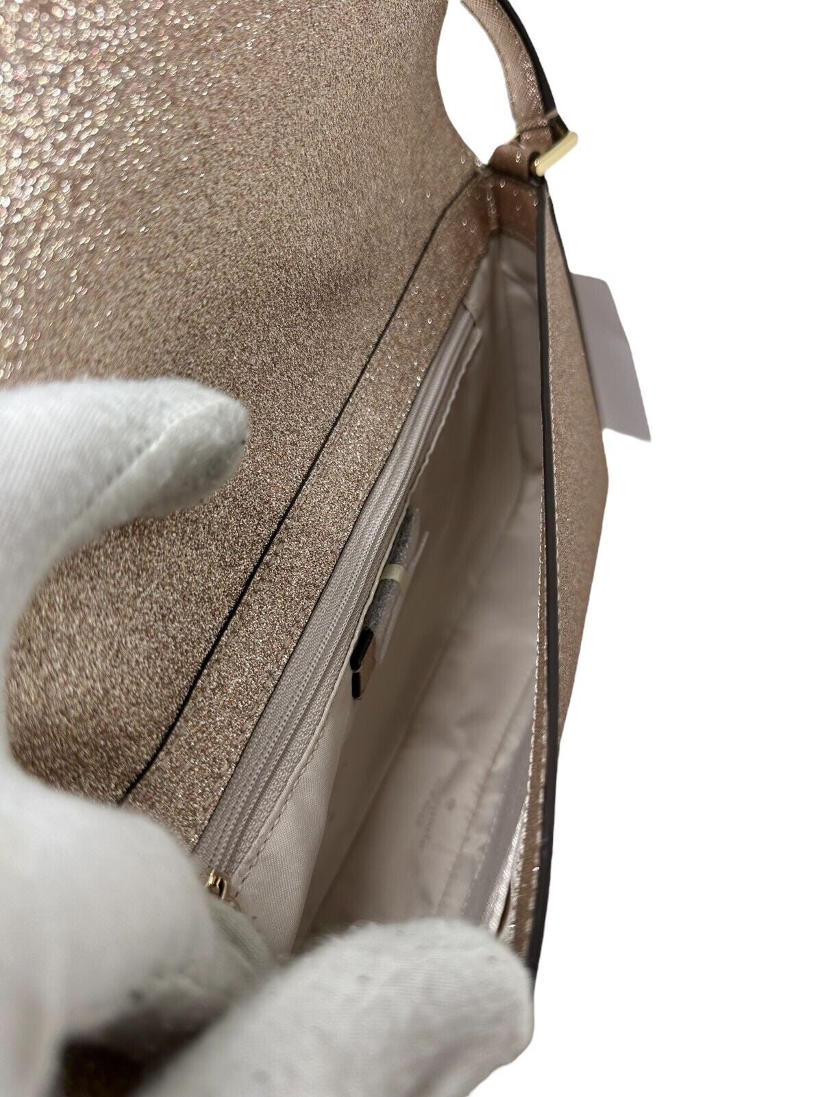 Kate Spade Smooth Glitter Tinsel Flap Shoulder Bag In Rose Gold KE595 $329
