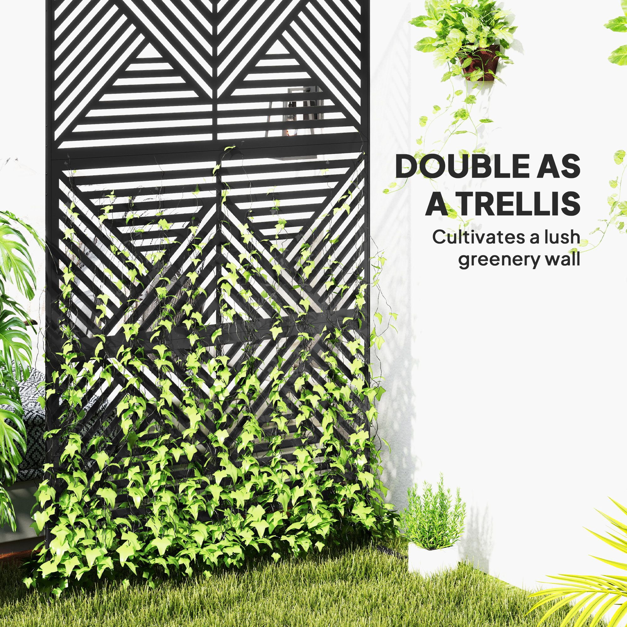 Alvantor Freestanding Outdoor Privacy Fence Screen Black Metal Rhombus Decorative