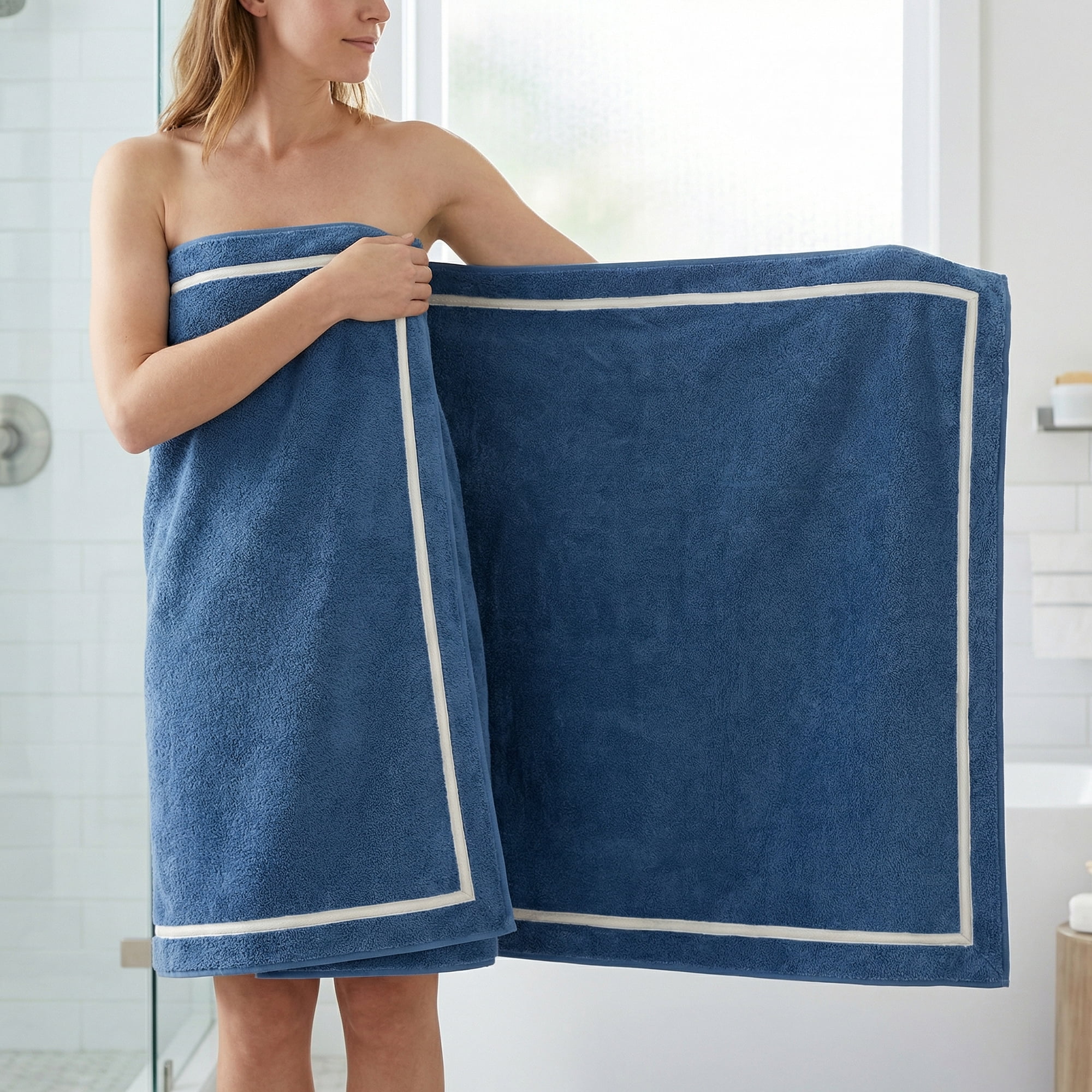 Unique Bargains Ultra Soft Absorbent Coral Fleece Towel 2 Pack Dark Blue 63"x31"