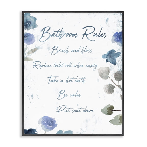 Stupell Industries Cottage Bathroom Rules Flower Black Framed Giclee Art, 16 x 20, by Milli Villa