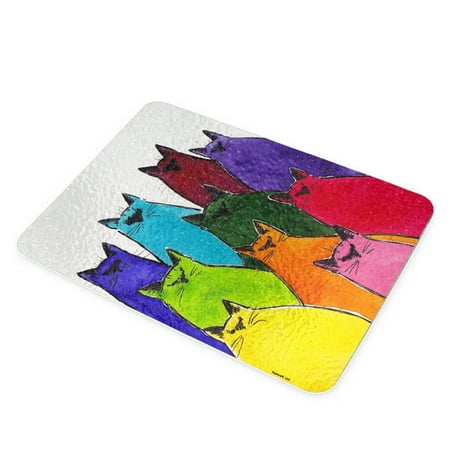 

KuzmarK Glass Cutting Board - Siamese Kittes in Crayon Colors Abstract Cat Art by Denise Every