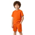 thumbnail image 2 of HAYIMI Child Boys Outfit Sets Solid Color Summer O-Neck Casual Short Sleeve Tshirts Tops With Shorts Two Piece Toddler Kids Clothing Sets , Orange, 2 of 8