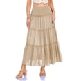 thumbnail image 2 of larppty Skirts for Women Trendy Flowy Ruffle Smocked Waist A-line Boho Swing Long Skirt with Pockets Beach Vacation（Khaki， L）, 2 of 9