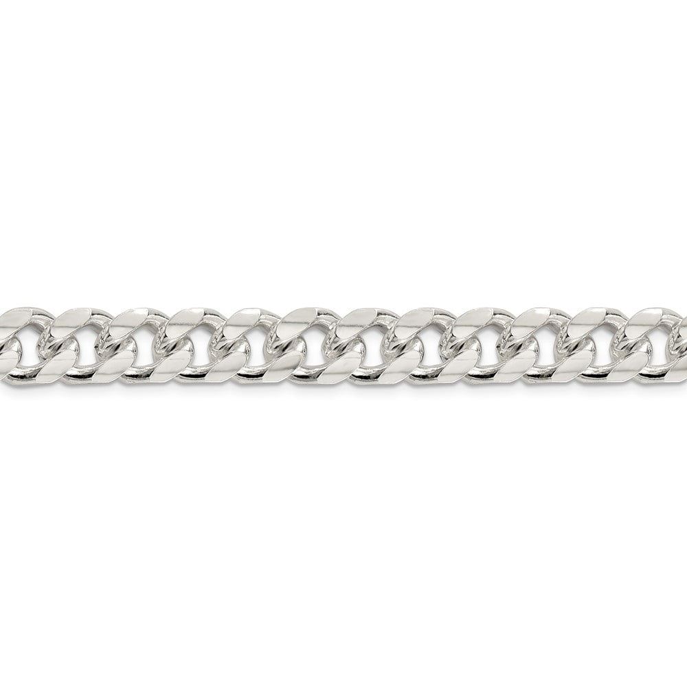 Diamond2Deal 925 Sterling Silver 10.5mm Domed with Side Diamond-Cut Curb Chain Bracelet for Men 8"