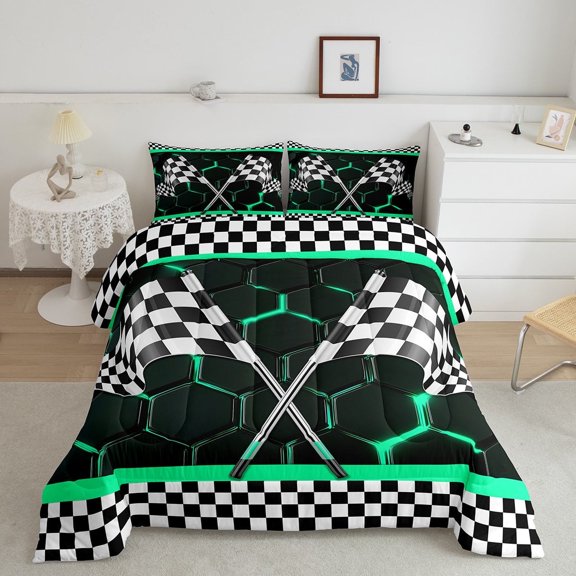Erosebridal Teens Race Car Bedding Twin Comforter Set, Speed Sports Down Comforter, Rectangle Geometry Decor, Reversible