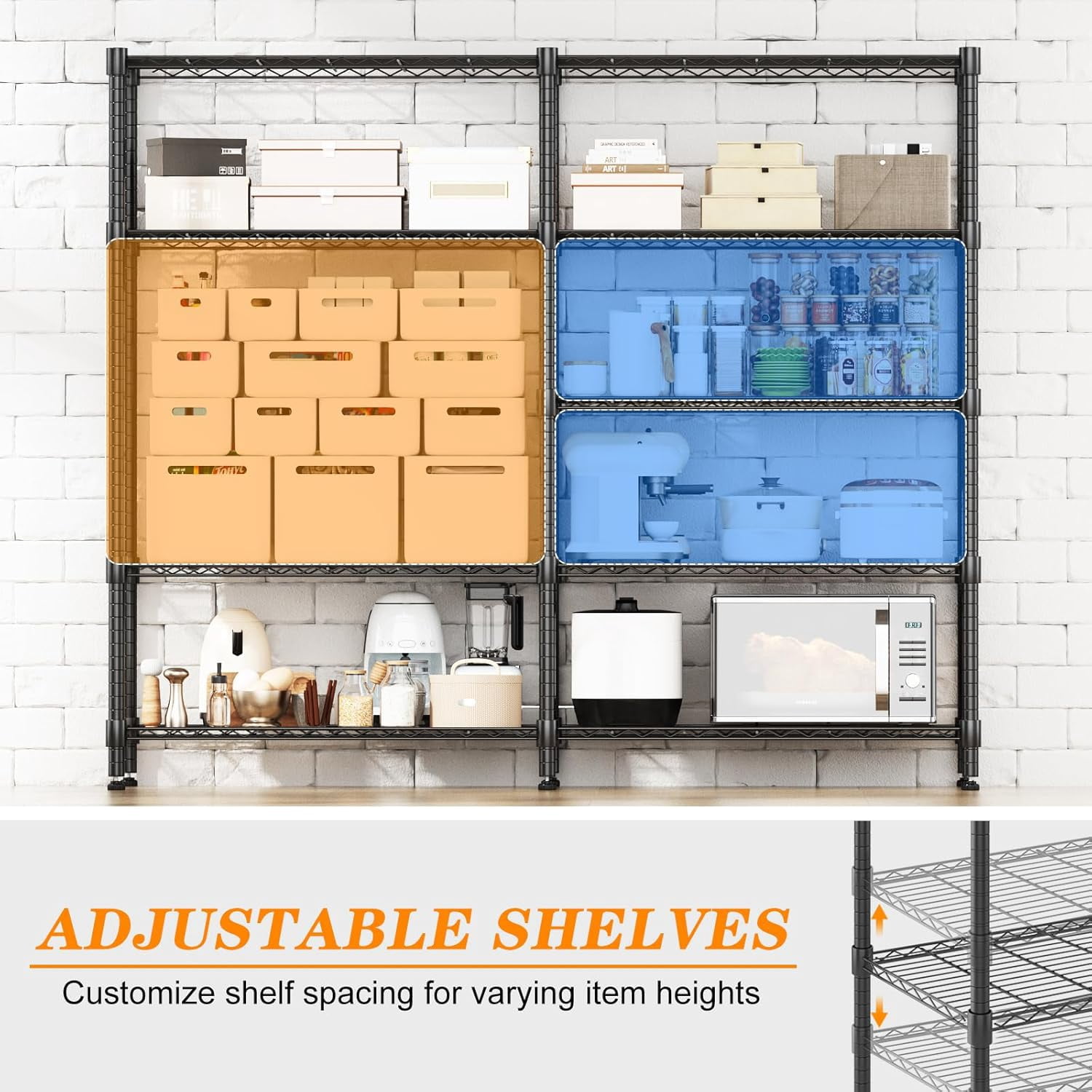 Sailvan 5-Tier Heavy Duty Metal Storage Rack, 60"W x 14"D x 72"H, 1500LBS Capacity Adjustable Wire Shelving Unit for Garage Pantry Kitchen,Black