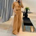thumbnail image 5 of LYXSSBYX 2 Piece Outfit for Women Fall Women Fashion Temperament Casual Solid Color Short Sleeved Top+wide Leg Long Pants Suit Set, 5 of 8