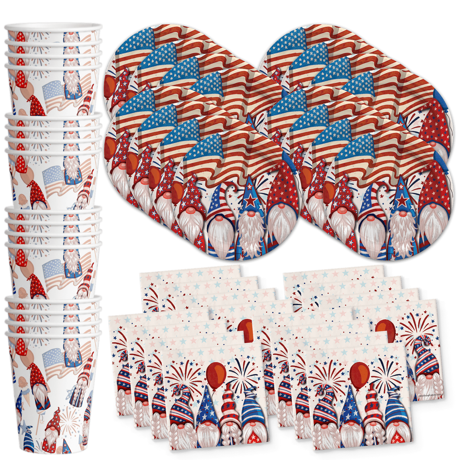 Fourth of July Paper Plates and Napkins Patriotic Gnomes Party Supplies American Flag