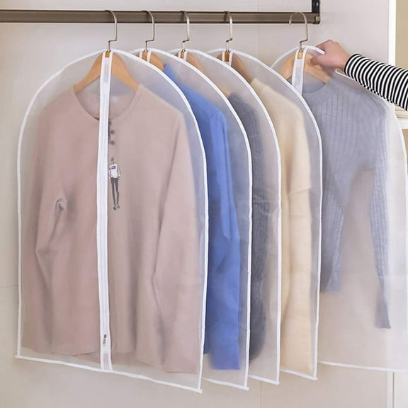 24X40-5pcs Hanging Garment Bag Lightweight Dust-Proof Suit Bags with Study Full Zipper for Closet Storage Clear Plastic Cover for Clothes Storage Suits Dress