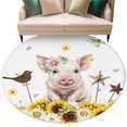 thumbnail image 2 of Pig Animal Round Living Room Rugs 5 ft, Yellow Sunflower Daisy Bird Butterfly Field Summer Washable Area Rug with Non-Slip Sturdy Edge Binding Round Carpet for Entryway Kitchen Bedroom Bathroom, 2 of 9