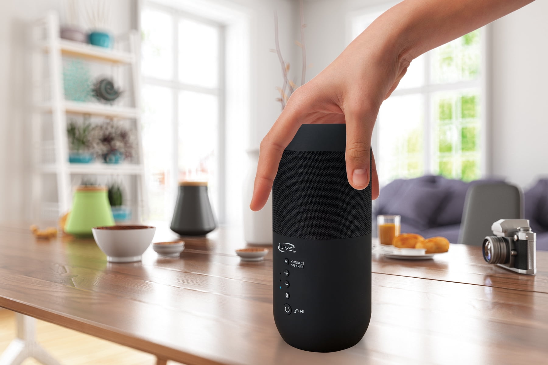 iLive Indoor/Outdoor Bluetooth Wireless Speakers with removable Stakes, Set of 2, ISBW240BDL, Black