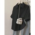 thumbnail image 3 of Blusa Casual De Manga Corta Negro Con Botones Para Mujer, 3 of 30