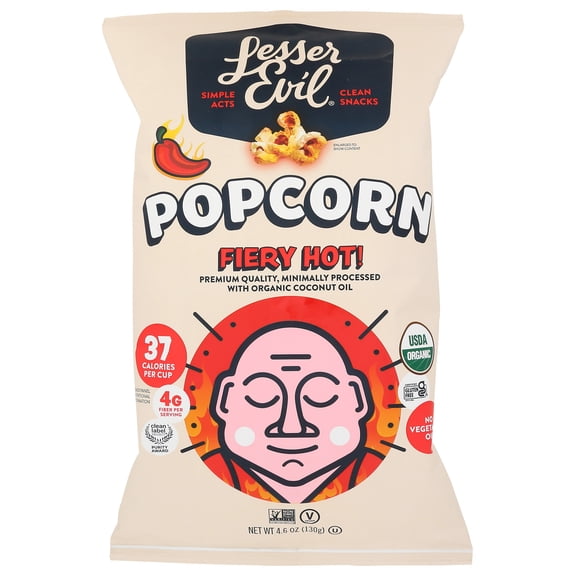 Pack of 12, Lesser Evil Fiery Hot Organic Popcorn, 4.6 oz