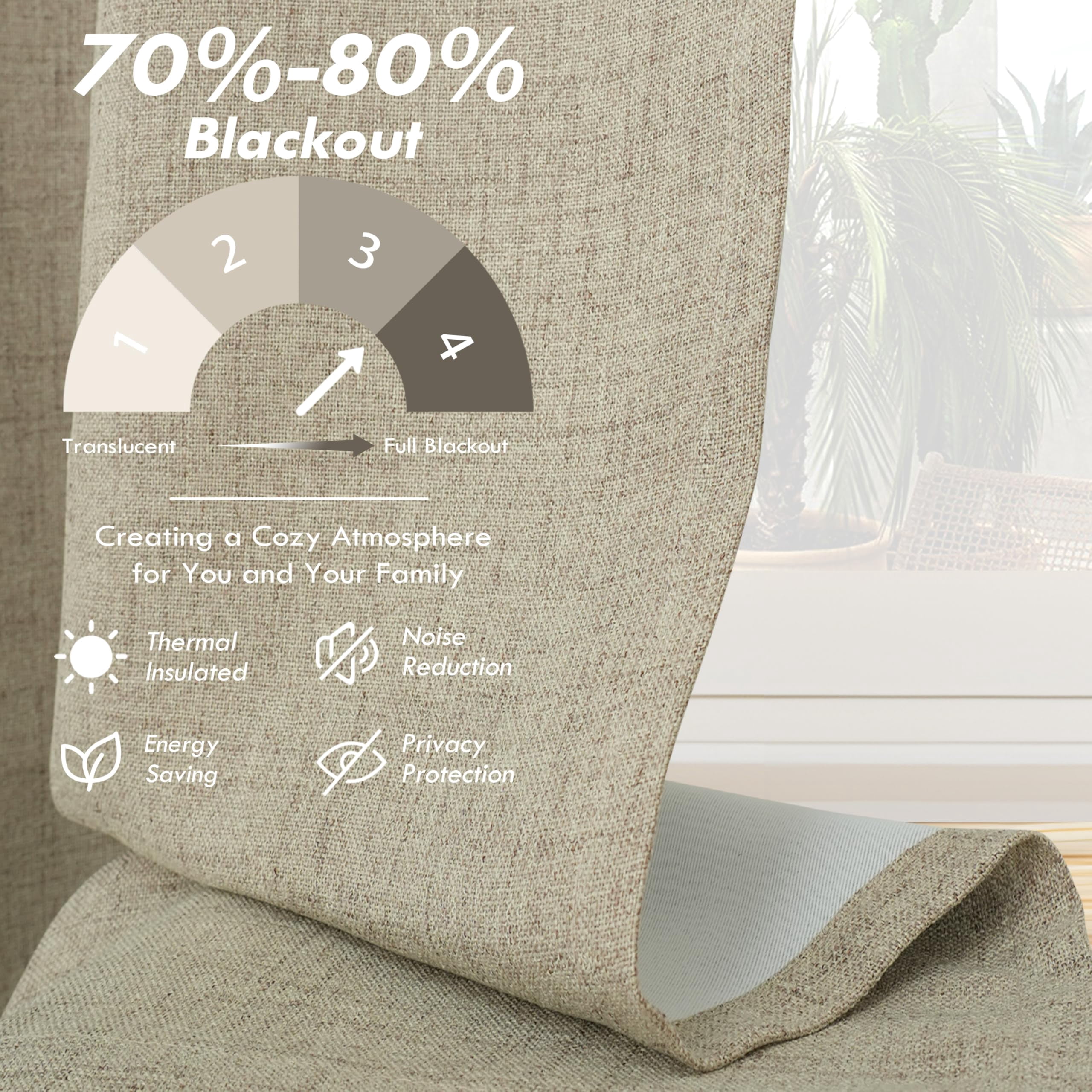 DriftAway Double Layer Linen Blackout Tie Up Curtains Thermal Insulated Fully Lined Balloon Roman Shade Bathroom Window Adjustable Rod Pocket for Small Window 25 Inch by 47 Inch Light Khaki Linen