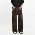 thumbnail image 4 of Tan Leopard Jeans Women Denim Pants Female Oversize Wide Leg Trousers, 4 of 5
