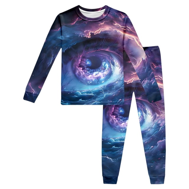Afdoent Ensemble de Pyjamas pour Filles Doux Manches Longues Col Rond Imprimé Étoile de l'Espace Tenue Décontractée pour 3-4 Ans