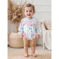 thumbnail image 4 of Miaouyo Newborn Baby Girls Birthday Fall Romper Bow/Balloon Print Letter Embroidery Long Sleeve Ruffled Round Neck Jumpsuit, 4 of 9