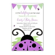 30 Invitations Purple Ladybug Baby Girl Shower Party Personalized Cards + 30 White Envelopes
