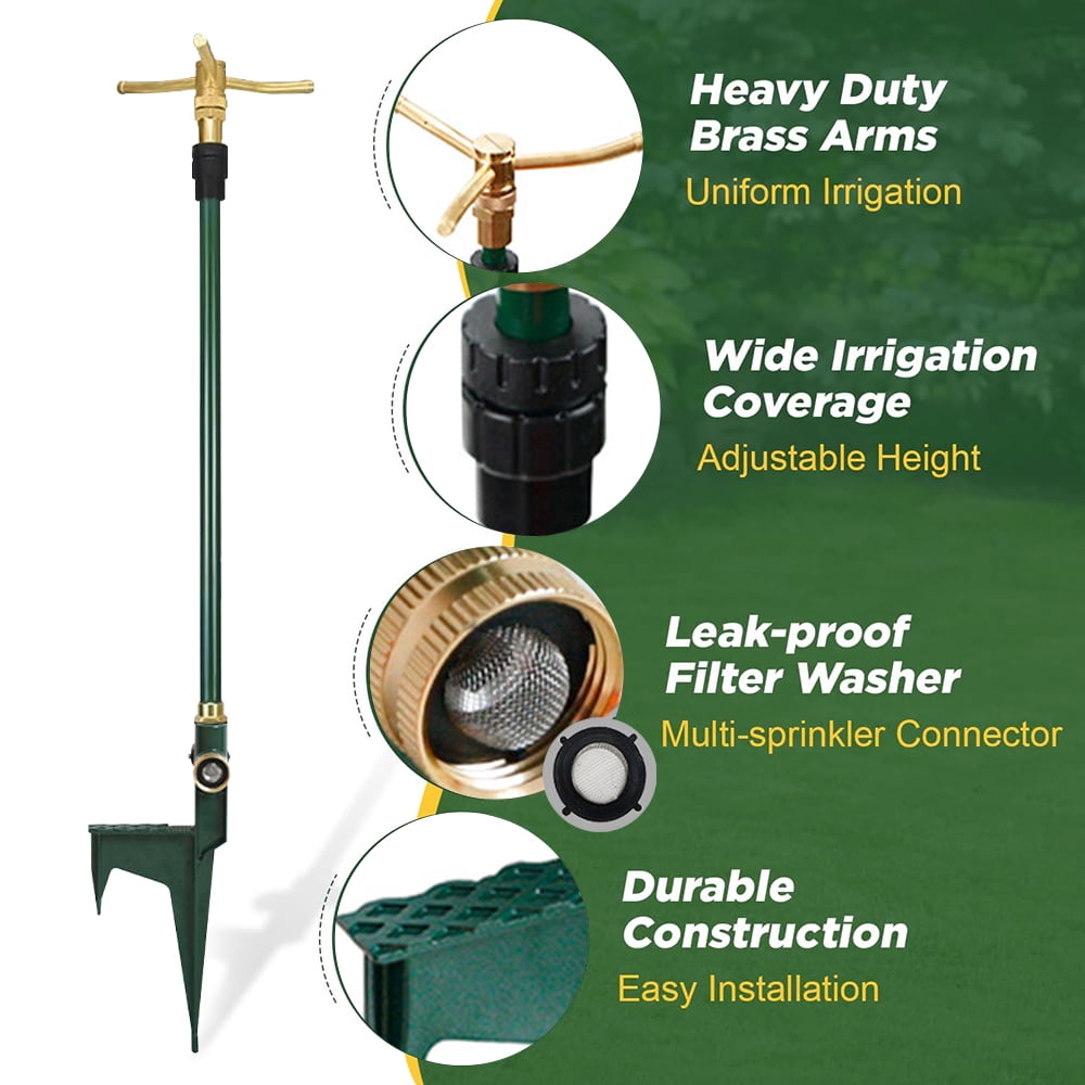 2 Pack 3-Arm Garden Sprinkler, 360 Degree Rotation Lawn Sprinkler, High-Rise Lawn Watering Irrigation System, Adjustable Height