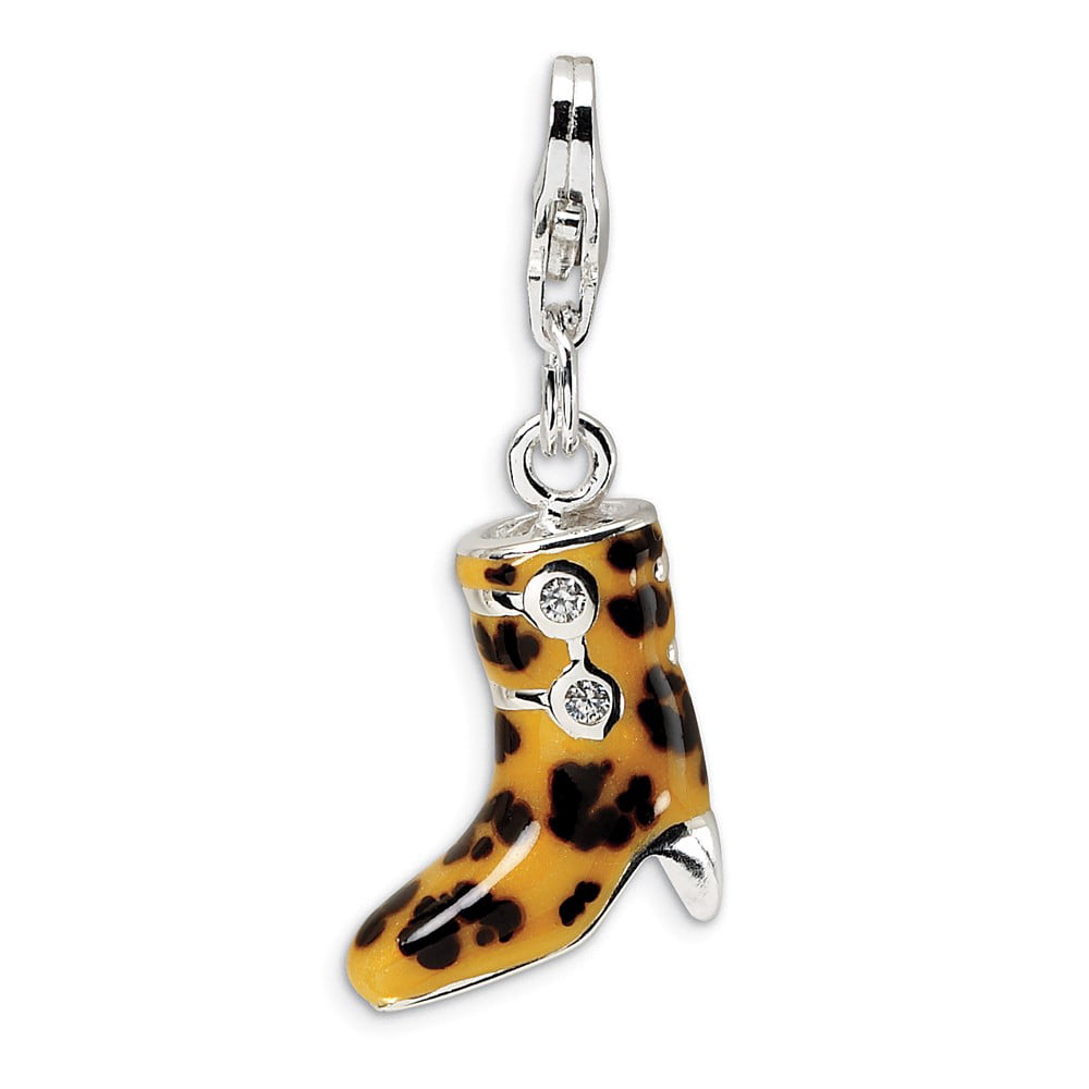 Solid 925 Sterling Silver CZ Cubic Zirconia Enamel Boot Charm Pendant 