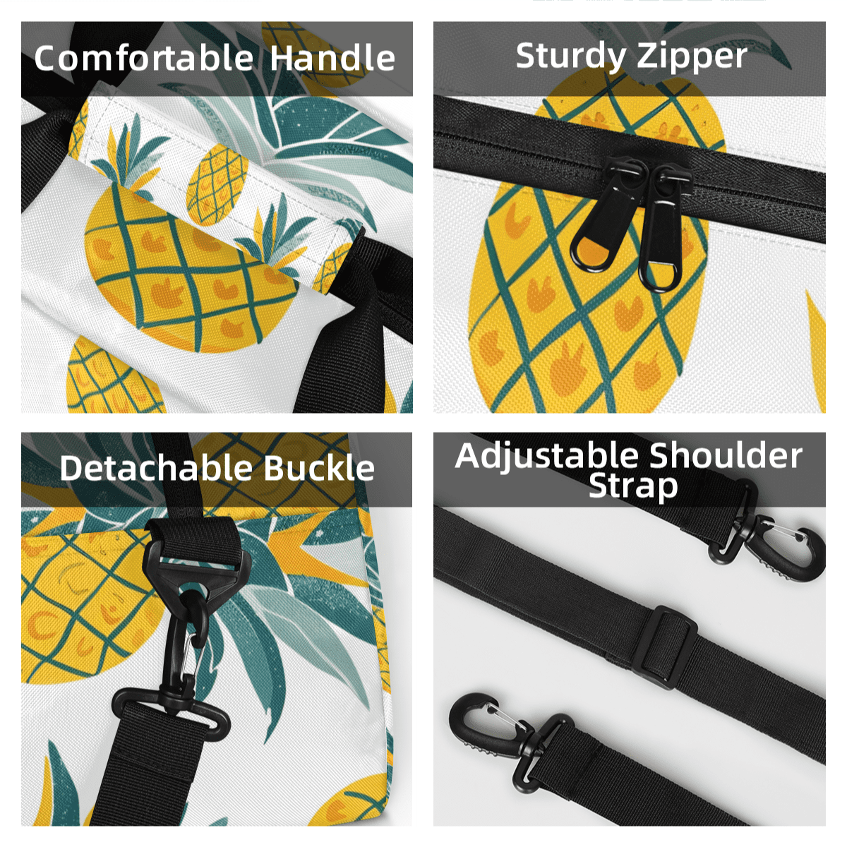 Herdesigns Tropical Pineapple Sports Duffle Bag for Women & Men, Hawaiian Pineapple Gym Bag Dance Bag Overnight Bag Carry On Weekender Travel Bag