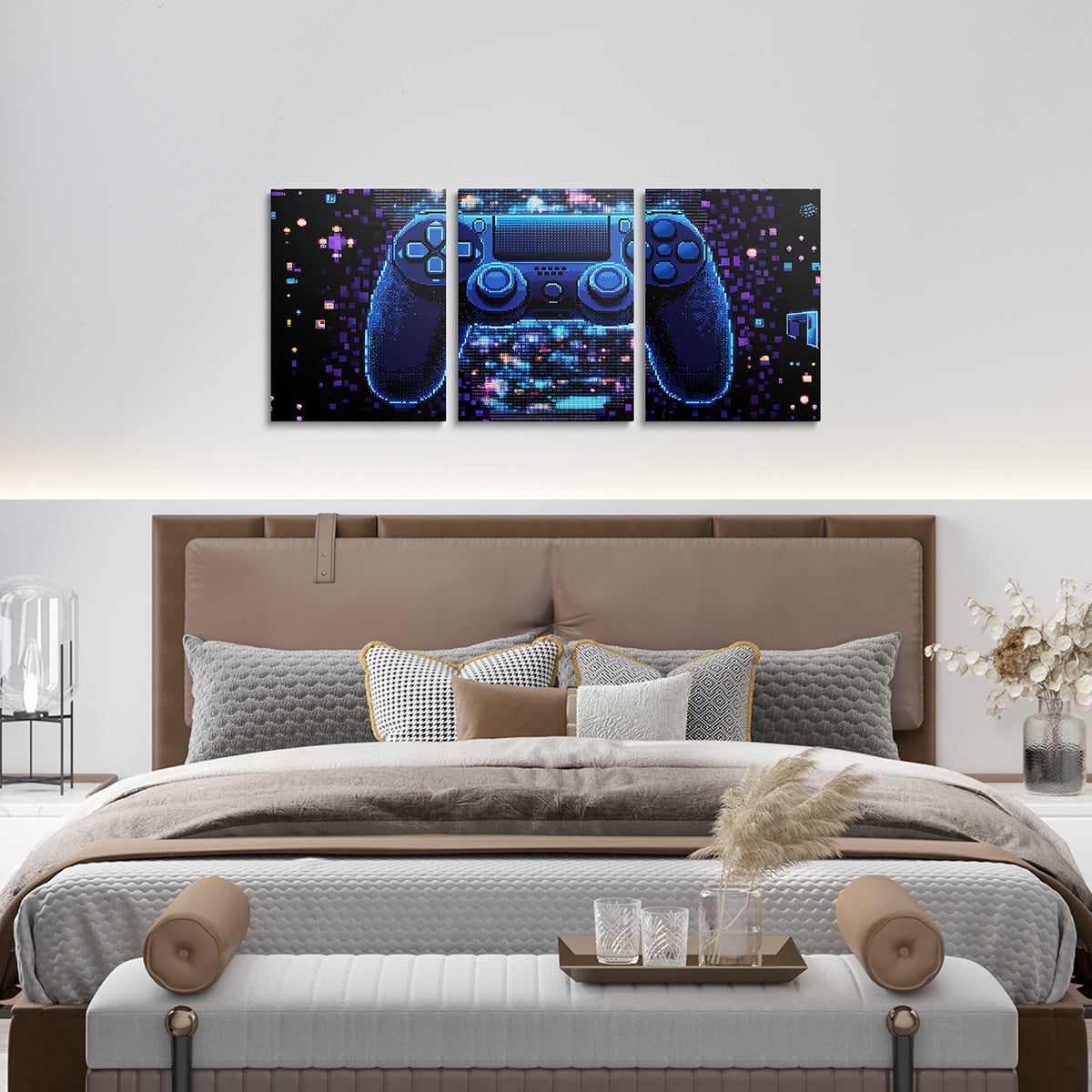 Erosebridal Gamer 3 Piece Canvas Wall Art for Living Room Bedroom 12"x16"x3pcs Gaming Office Wall Decorations Artwork Posters Modern Game Console Controller Bathroom Decor Black Blue