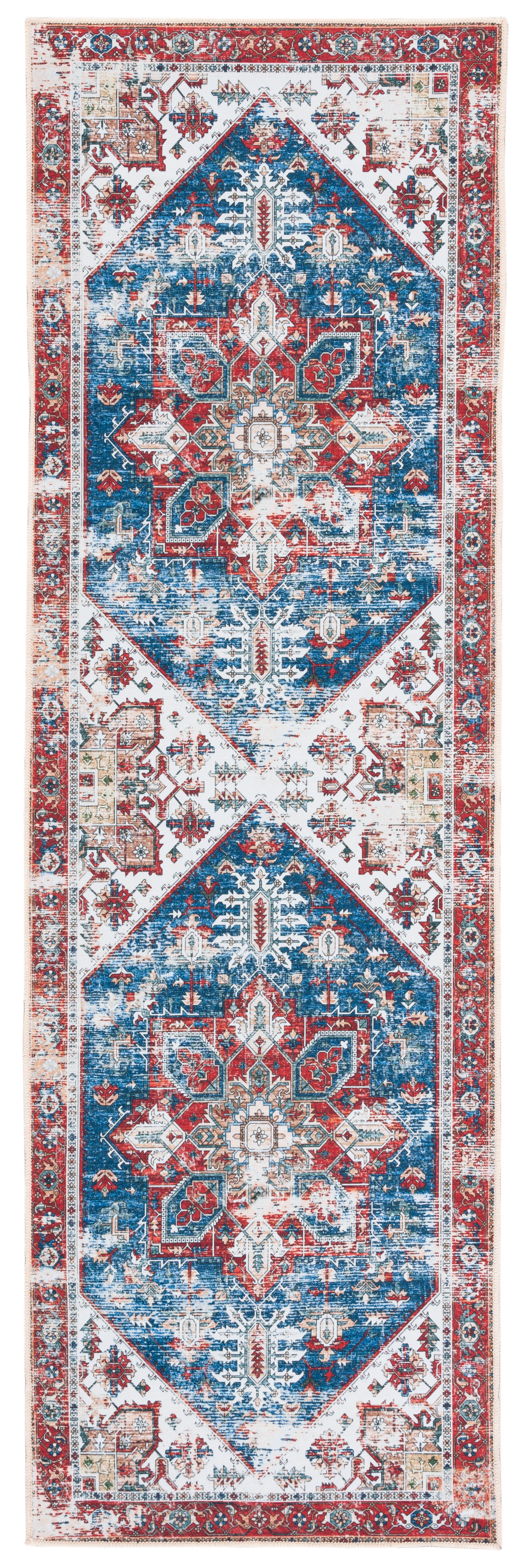 SAFAVIEH Tucson Jayla Oriental Machine Washable Runner Rug, Blue/Red, 2'6" x 12'