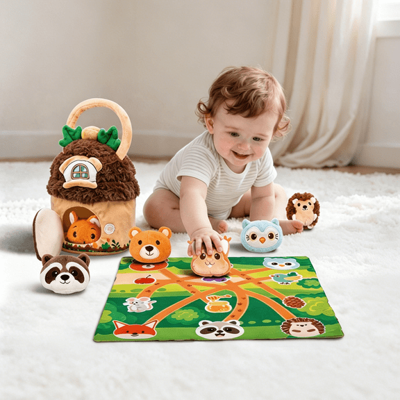 Nicecastle  Baby Toys 6-12 Months - Enchanted Forest with Stuffed Farm Animals  - Montessori Toys for 6 Month Old Baby 1 Year Old Boy Girl Gifts Toddlers Sensory Toy Christmas Baby Gifts