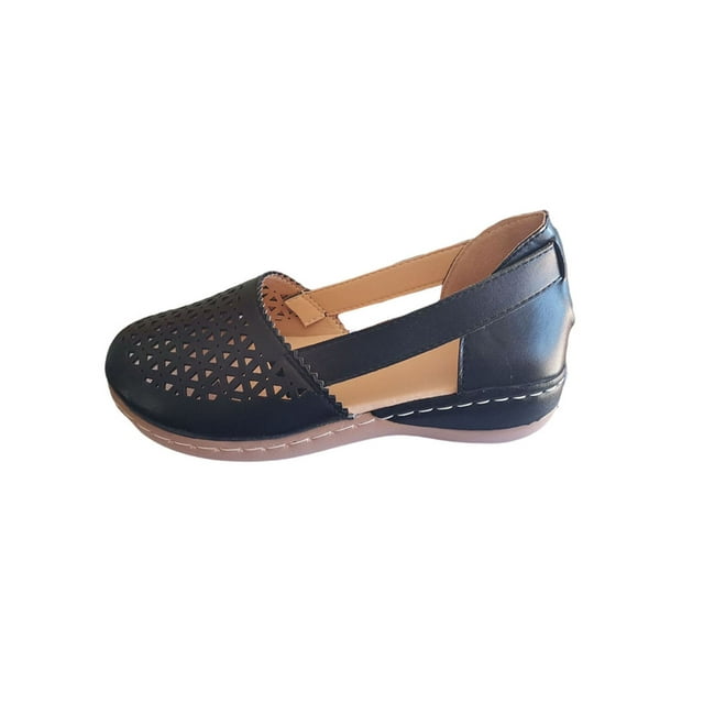 Woobling Lady Shoes Slip On Wedges Solid Color Sandals Lightweight Summer Non Hollow Out Black 9