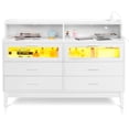 thumbnail image 3 of Zimtown 6 Drawer Double Dresser for Bedroom with Charging Station, Wide Chest of Drawers with LED Light, Traditional Bedroom Furniture, White, 3 of 10