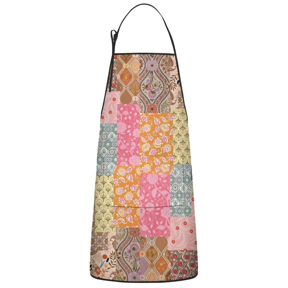Pioneer Flower Floral Print Pattern Apron-Garden Aprons for Women with Pockets-Cotton Linen Waterproof Kitchen Cooking Gardening Aprons Adjustable for Kitchen,Cooking,BBQ and Salon 33x27 Inch
