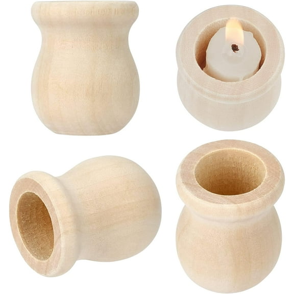 1 Bag 1.5 Inch 10pcs Unfinished Wood Candle Cups Blank Candle Holders Wooden Candlesticks 4/5 Inch Hole Classics Flower Container for Hand Painting Crafts Home Wedding Decorations