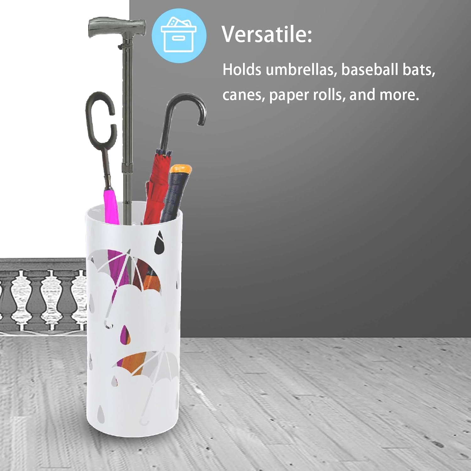 Umbrella Stand Rack for Entryway, Freestanding Round Metal Umbrella Holder, Rain Collection Umbrella Organizer Bin for for Can Walking Stick, Home Office Decor, Hold 4-5 Umbrellas