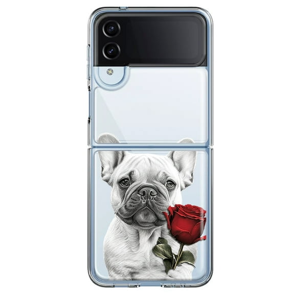 MUNDAZE Samsung Galaxy Z Flip 4 French Bulldog Red Rose Pencil Drawing Double Layer Phone Case Cover