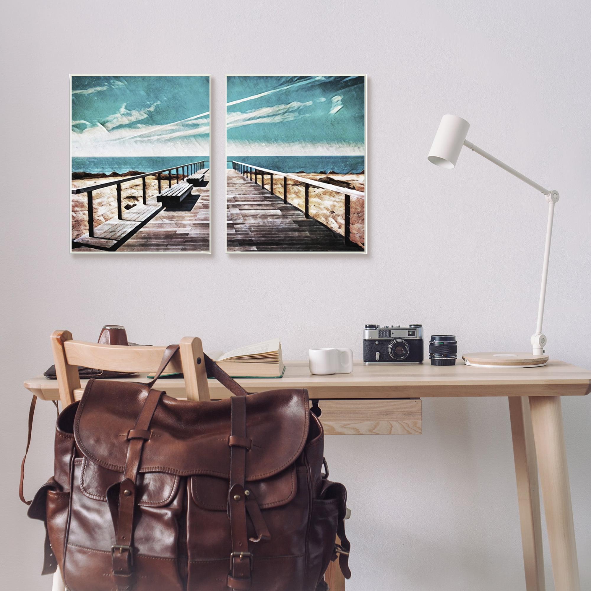 Stupell Industries Tranquil Pier Dock Beach Clear Blue Sky Illustration, 13 x 19, Design by Ashley Aldridge