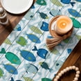 thumbnail image 3 of Blue Fishes Table Runner 90 Inches, Cartoon Coastal Ocean Fish Striped Wooden Bed Runner Dresser Scarves Tabletop for Indoor Outdoor Parties/Ceremony/Banquet, 13" x 90", 3 of 9