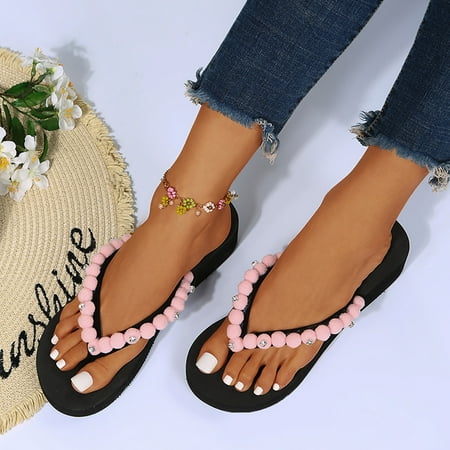 

Cathalem Pool Flip Flops for Women Women s Summer Hairball Rhinestones Non Slip Home Bathroom Slip On Womens Flip Flops Size 5-6 Pink 8.5