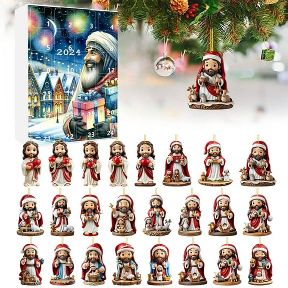 2024 Christmas Advent Calendar Set 2D Holiday Tree Ornaments Home Festive Countdown Decorations Cute Xmas Party Supplies