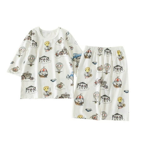 

2023 Summer New Children S Pajamas Pure Cotton Skin Friendly Middle Young Children S Top Baby Clogs Household Clothing Set Summer Outfits