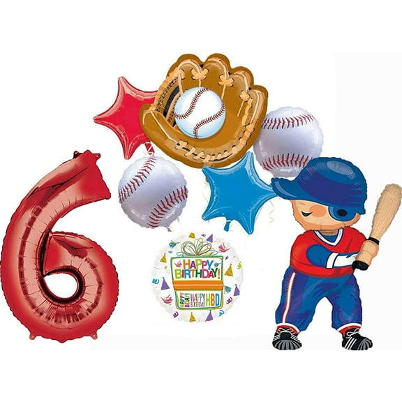 Baseball Player 6th Birthday Party Supplies Balloon Bouquet Decorations