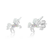 White Gold Enamel Unicorn Crystal Earrings with Silver Leverbacks Baby, Girls, Children | Rhodium Plating For Kids, Children, Girls, Tweens