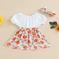 thumbnail image 4 of Girls Short Sleeve Off Shoulder Floral Patchwork Dress with Headband, 4 of 9