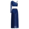 thumbnail image 2 of Sholeno Lyrical Dance Dress for Womens Rhinestones Crop Top with Split Skirt 2 Piece Dancing Outfit Navy Blue L, 2 of 4