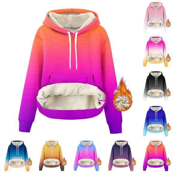 Womens Hoodies Fleece-Lined Long Sleeve Sweatshirts Gradient Warm Casual Hoodie Sweatshirts for Women with Pockets