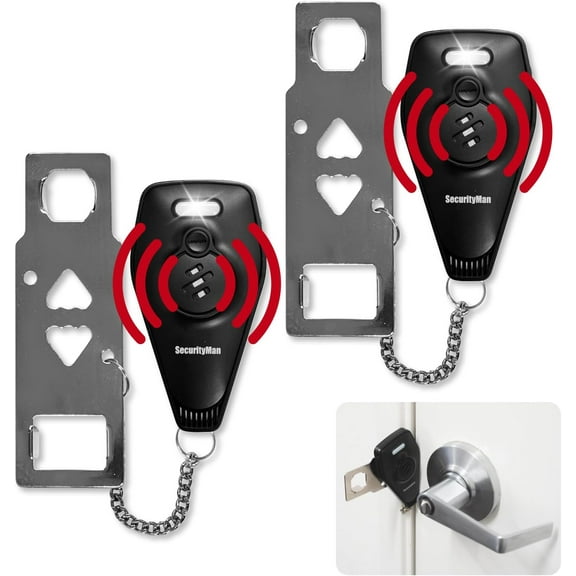 Securityman Portable Door Lock with Alarm - Black (2-Pack)