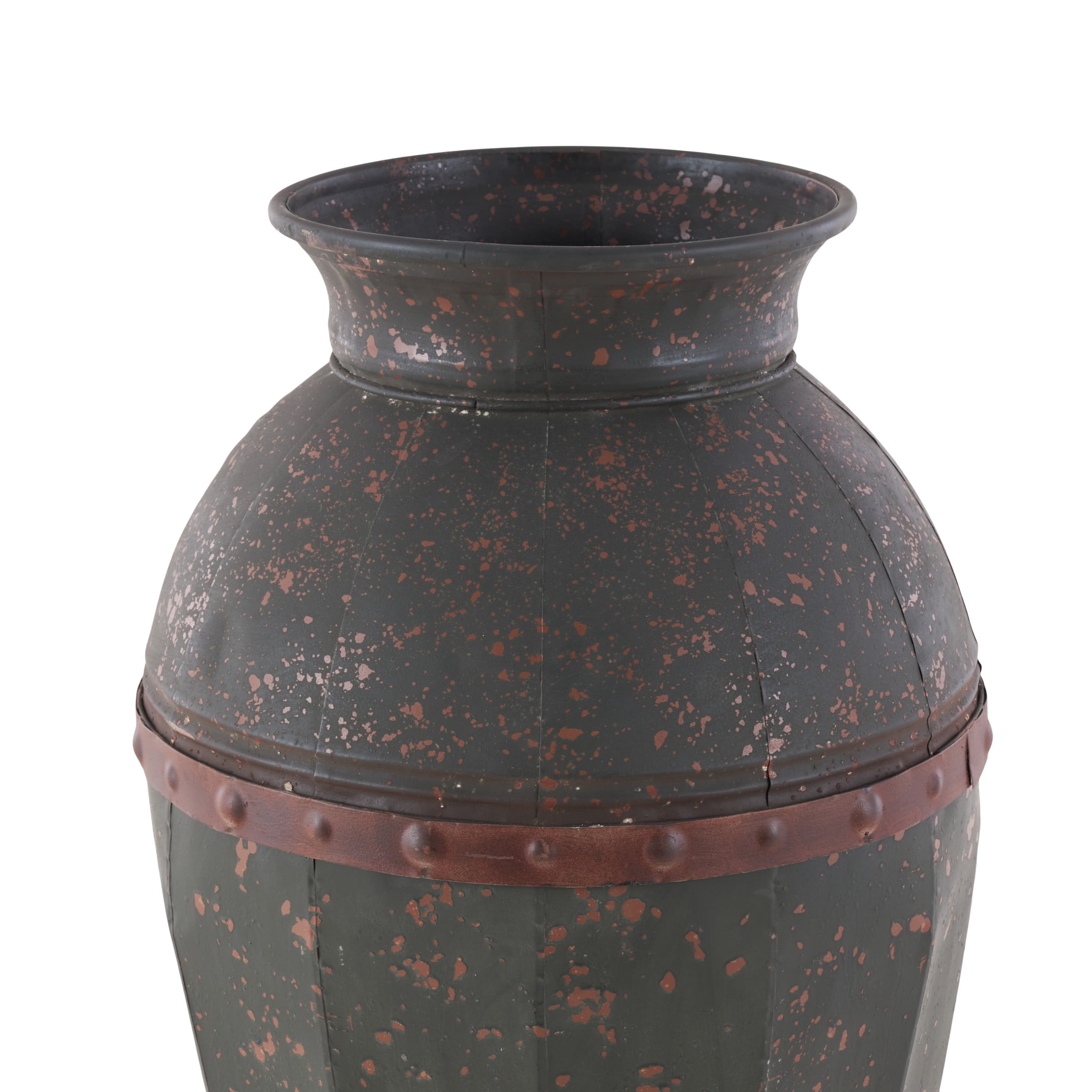 DecMode 37", 33", 29"H Distressed Dark Gray Metal Vase with Rivet Details, Set of 3