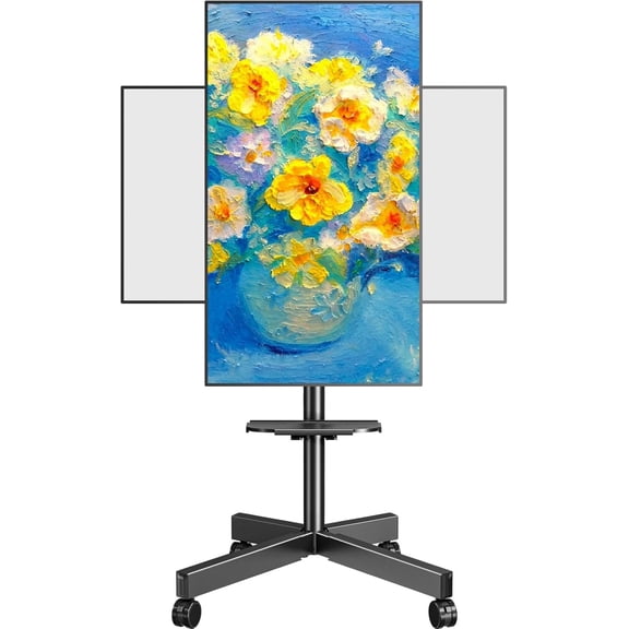 Rolling Mobile TV Cart for 23-60 Inch TVs, Rotating Floor TV Stand Compatible with The Frame TVs - 90° Landscape to Portrait, Height Adjustable TV Cart on Wheels, Max VESA 400x400mm