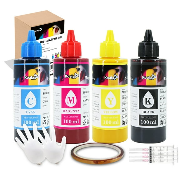 Koala Sublimation Ink Refilled Bottles with Heat Tape Refill Compatible for Ecotank Printers ET2400 ET2720 ET2750 ET2760 ET-2803 XP4100 Inkjet Printers Heat Press Transfer on Mugs T-Shirts, DIY Gift